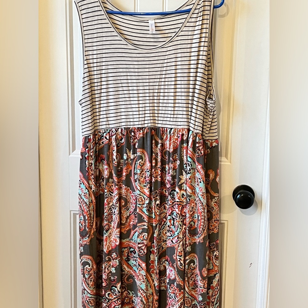 Mixed print/material maxi dress